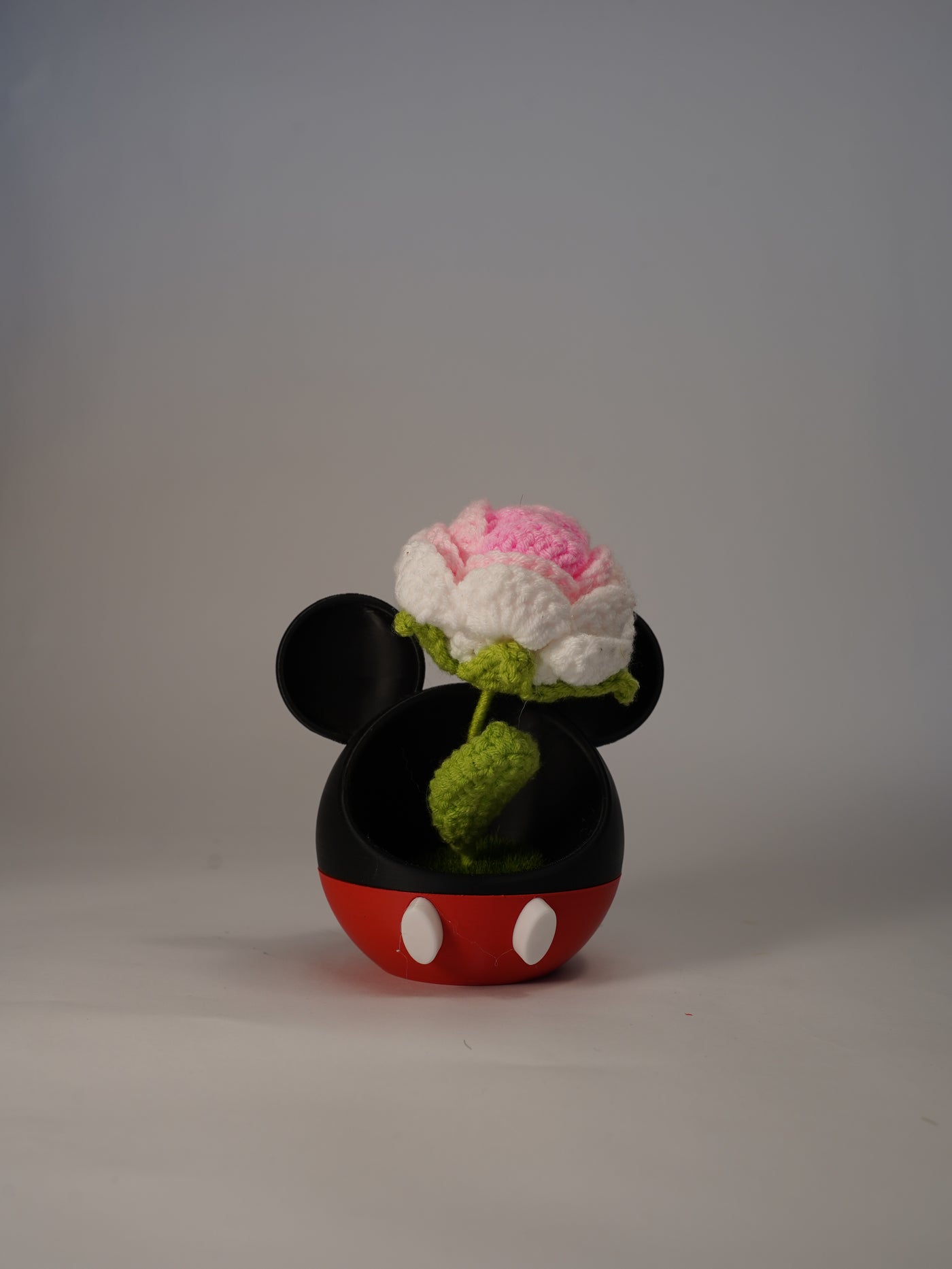 Handmade Crochet Rose in Mouse-Inspired Flower Pot