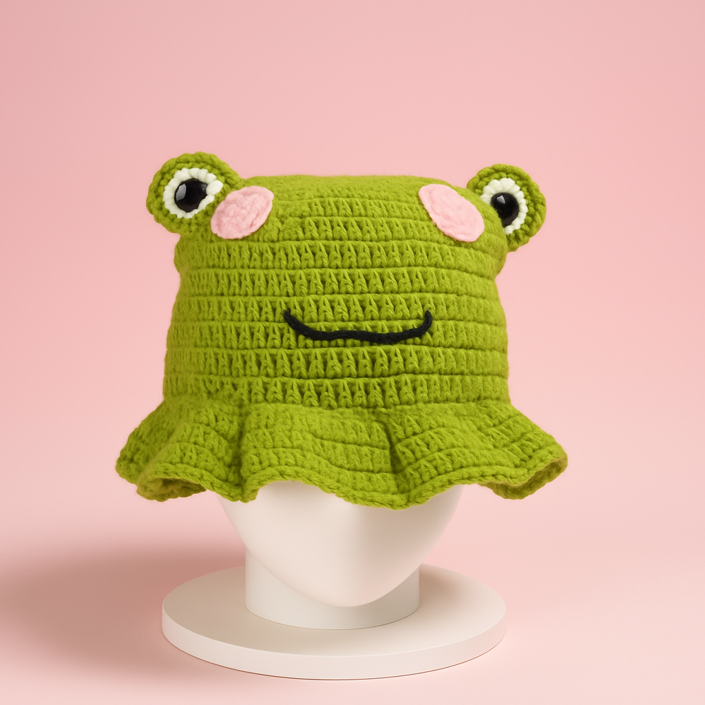 Handmade Frog-Inspired Crochet Bucket Hat