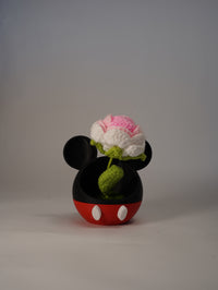 Handmade Crochet Rose in Mouse-Inspired Flower Pot