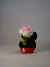 Handmade Crochet Rose in Mouse-Inspired Flower Pot