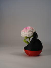 Handmade Crochet Rose in Mouse-Inspired Flower Pot
