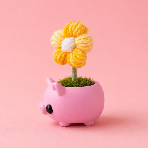 Pink Pig Crochet Flower Pot - vista lateral