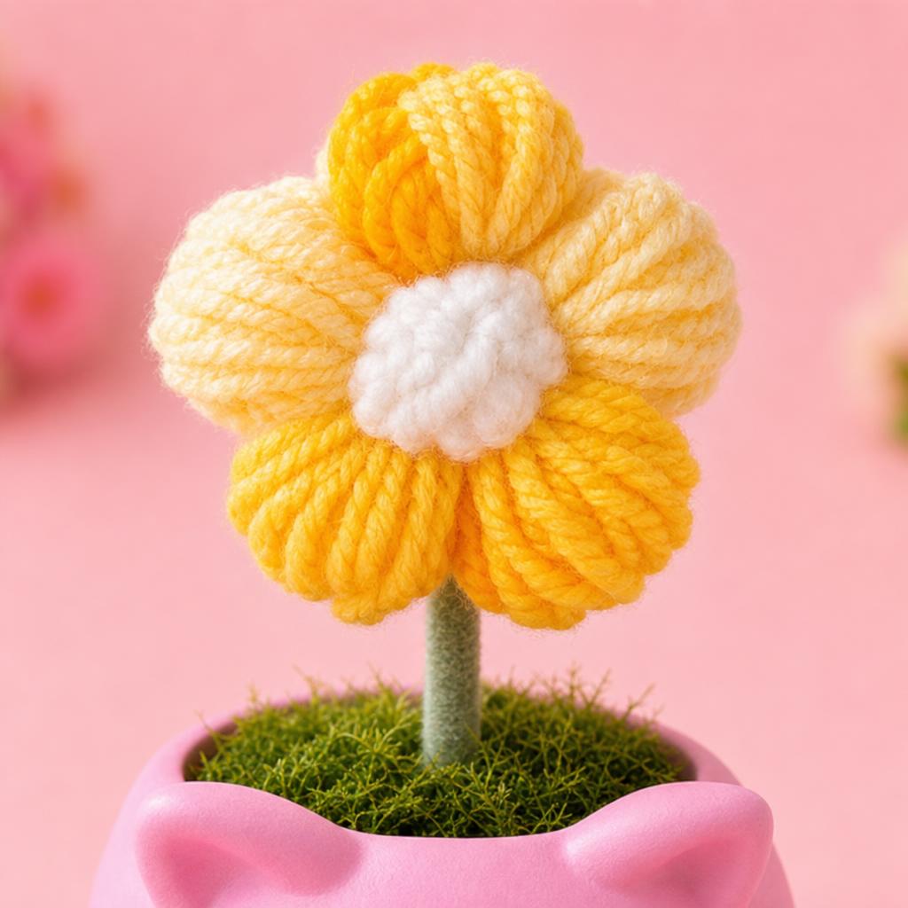 Pink Pig Crochet Flower Pot - detalle de la flor de crochet