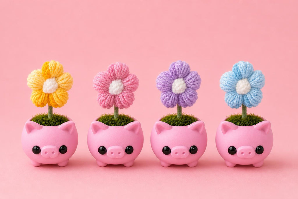 Pink Pig Crochet Flower Pot - colores disponibles