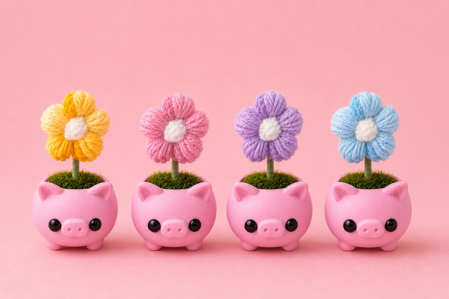 Pink Pig Crochet Flower Pot - colores disponibles