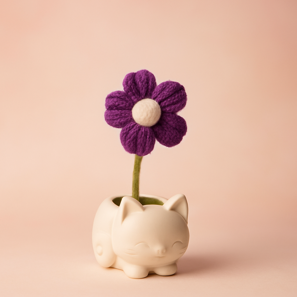 Handmade Crochet Flower in Cat Flower Pot