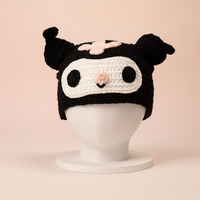 Handmade Kuromi-Inspired Crochet Beanie